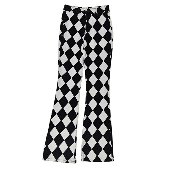 Motel Rocks Zoven Flare High-rise Trouser Jeans Harlequin Black/White size XS(4) - Picture 1 of 11
